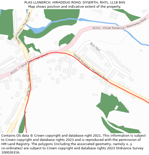 PLAS LLANERCH, HIRADDUG ROAD, DYSERTH, RHYL, LL18 6HS: Location map and indicative extent of plot