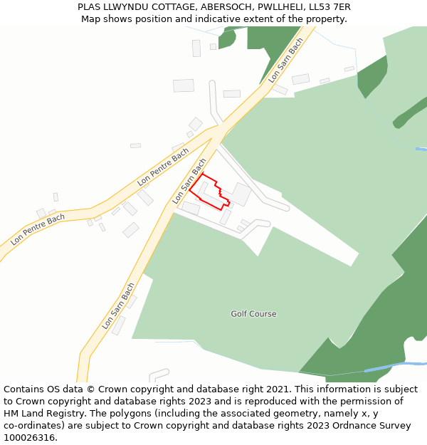 PLAS LLWYNDU COTTAGE, ABERSOCH, PWLLHELI, LL53 7ER: Location map and indicative extent of plot