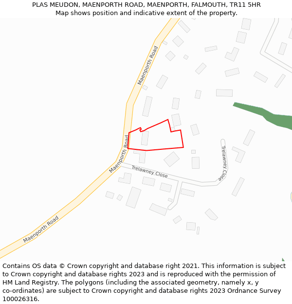 PLAS MEUDON, MAENPORTH ROAD, MAENPORTH, FALMOUTH, TR11 5HR: Location map and indicative extent of plot