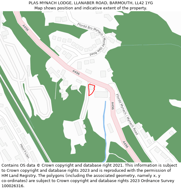 PLAS MYNACH LODGE, LLANABER ROAD, BARMOUTH, LL42 1YG: Location map and indicative extent of plot