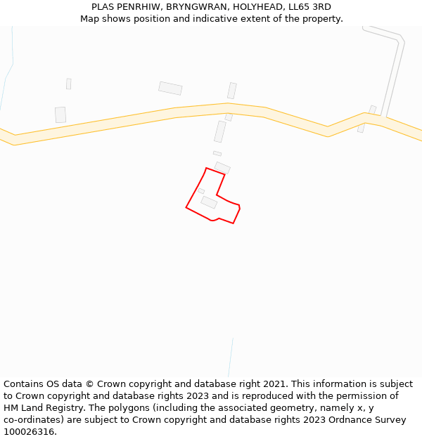 PLAS PENRHIW, BRYNGWRAN, HOLYHEAD, LL65 3RD: Location map and indicative extent of plot