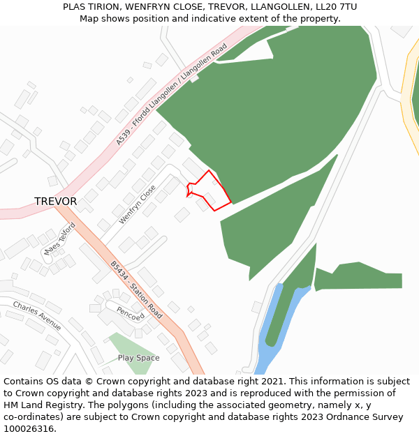 PLAS TIRION, WENFRYN CLOSE, TREVOR, LLANGOLLEN, LL20 7TU: Location map and indicative extent of plot