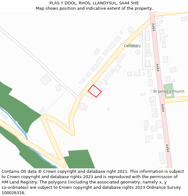 PLAS Y DDOL, RHOS, LLANDYSUL, SA44 5HE: Location map and indicative extent of plot