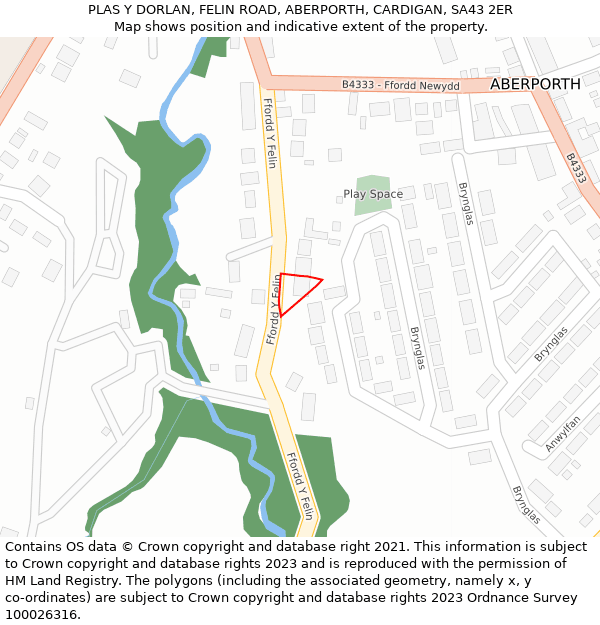 PLAS Y DORLAN, FELIN ROAD, ABERPORTH, CARDIGAN, SA43 2ER: Location map and indicative extent of plot