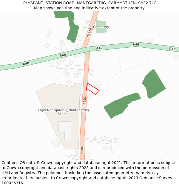 PLASPANT, STATION ROAD, NANTGAREDIG, CARMARTHEN, SA32 7LG: Location map and indicative extent of plot