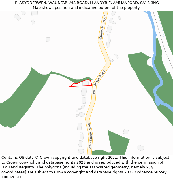 PLASYDDERWEN, WAUNFARLAIS ROAD, LLANDYBIE, AMMANFORD, SA18 3NG: Location map and indicative extent of plot