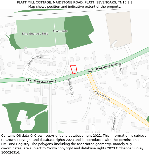 PLATT MILL COTTAGE, MAIDSTONE ROAD, PLATT, SEVENOAKS, TN15 8JE: Location map and indicative extent of plot