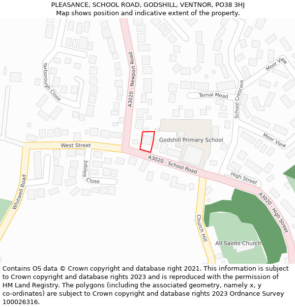 PLEASANCE, SCHOOL ROAD, GODSHILL, VENTNOR, PO38 3HJ: Location map and indicative extent of plot