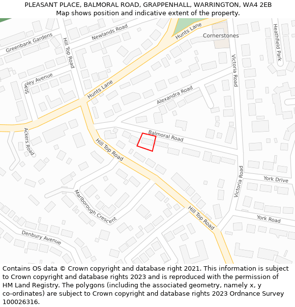 PLEASANT PLACE, BALMORAL ROAD, GRAPPENHALL, WARRINGTON, WA4 2EB: Location map and indicative extent of plot