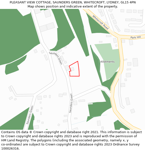PLEASANT VIEW COTTAGE, SAUNDERS GREEN, WHITECROFT, LYDNEY, GL15 4PN: Location map and indicative extent of plot