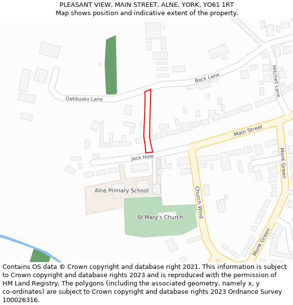 PLEASANT VIEW, MAIN STREET, ALNE, YORK, YO61 1RT: Location map and indicative extent of plot