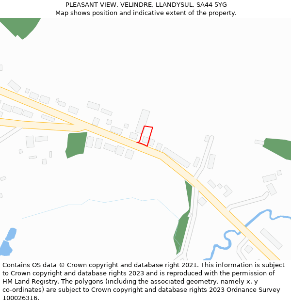 PLEASANT VIEW, VELINDRE, LLANDYSUL, SA44 5YG: Location map and indicative extent of plot