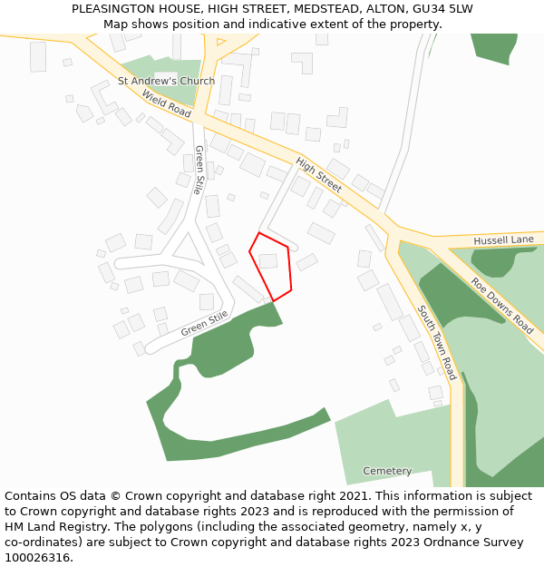 PLEASINGTON HOUSE, HIGH STREET, MEDSTEAD, ALTON, GU34 5LW: Location map and indicative extent of plot