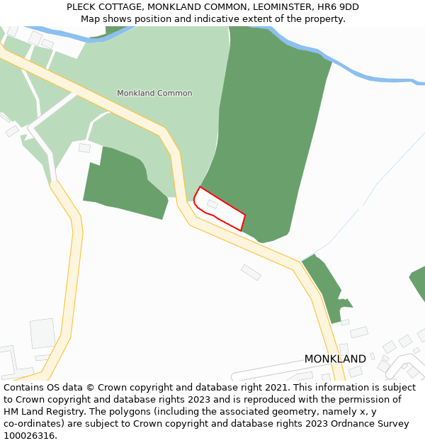 PLECK COTTAGE, MONKLAND COMMON, LEOMINSTER, HR6 9DD: Location map and indicative extent of plot