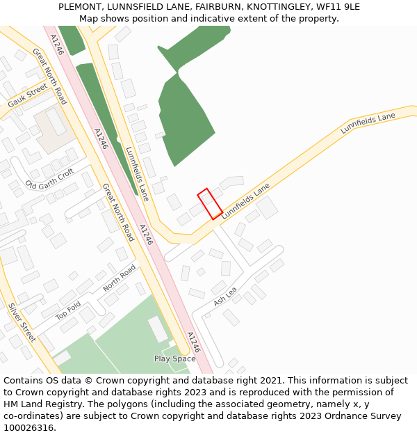 PLEMONT, LUNNSFIELD LANE, FAIRBURN, KNOTTINGLEY, WF11 9LE: Location map and indicative extent of plot
