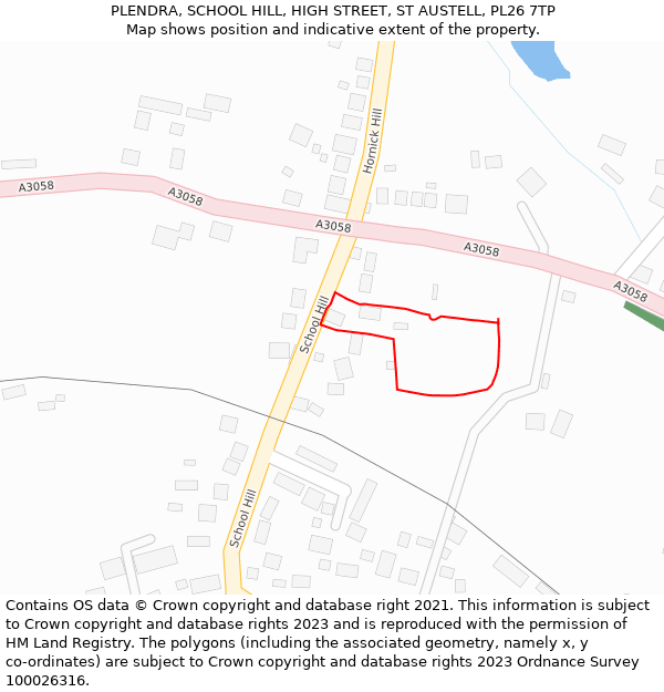 PLENDRA, SCHOOL HILL, HIGH STREET, ST AUSTELL, PL26 7TP: Location map and indicative extent of plot
