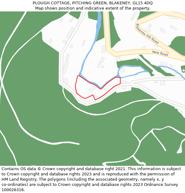 PLOUGH COTTAGE, PITCHING GREEN, BLAKENEY, GL15 4DQ: Location map and indicative extent of plot