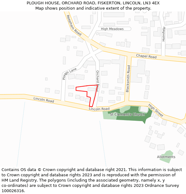 PLOUGH HOUSE, ORCHARD ROAD, FISKERTON, LINCOLN, LN3 4EX: Location map and indicative extent of plot