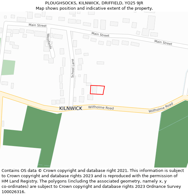 PLOUGHSOCKS, KILNWICK, DRIFFIELD, YO25 9JR: Location map and indicative extent of plot