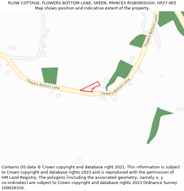 PLOW COTTAGE, FLOWERS BOTTOM LANE, SPEEN, PRINCES RISBOROUGH, HP27 0PZ: Location map and indicative extent of plot