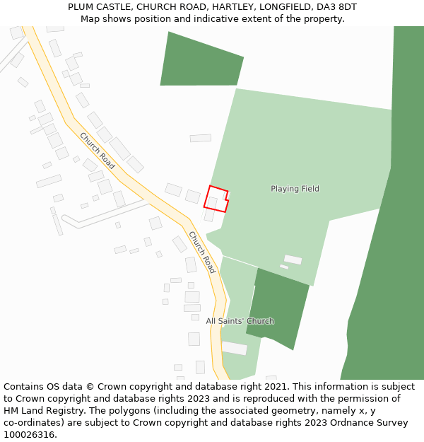 PLUM CASTLE, CHURCH ROAD, HARTLEY, LONGFIELD, DA3 8DT: Location map and indicative extent of plot