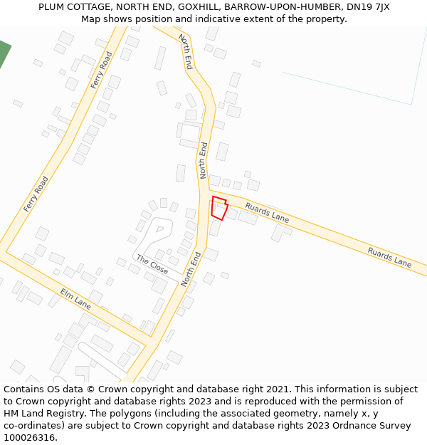 PLUM COTTAGE, NORTH END, GOXHILL, BARROW-UPON-HUMBER, DN19 7JX: Location map and indicative extent of plot