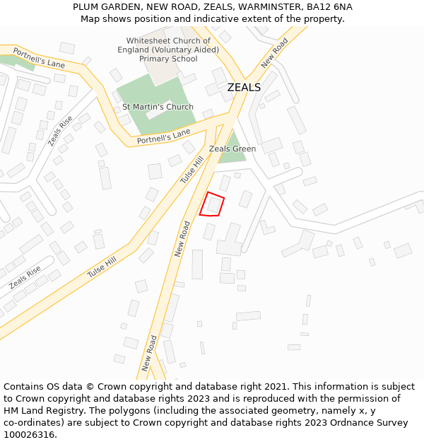 PLUM GARDEN, NEW ROAD, ZEALS, WARMINSTER, BA12 6NA: Location map and indicative extent of plot