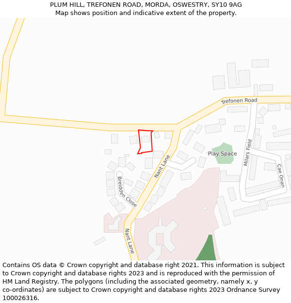 PLUM HILL, TREFONEN ROAD, MORDA, OSWESTRY, SY10 9AG: Location map and indicative extent of plot