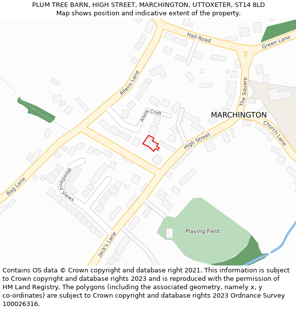 PLUM TREE BARN, HIGH STREET, MARCHINGTON, UTTOXETER, ST14 8LD: Location map and indicative extent of plot