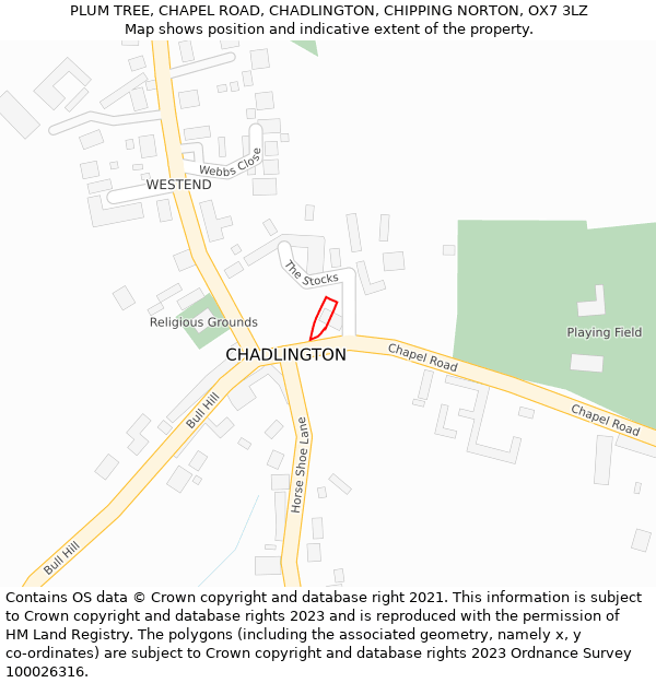 PLUM TREE, CHAPEL ROAD, CHADLINGTON, CHIPPING NORTON, OX7 3LZ: Location map and indicative extent of plot