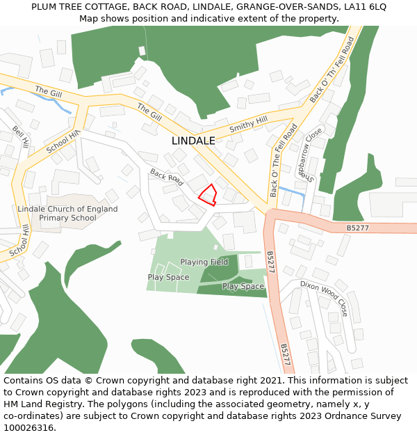 PLUM TREE COTTAGE, BACK ROAD, LINDALE, GRANGE-OVER-SANDS, LA11 6LQ: Location map and indicative extent of plot