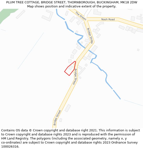 PLUM TREE COTTAGE, BRIDGE STREET, THORNBOROUGH, BUCKINGHAM, MK18 2DW: Location map and indicative extent of plot