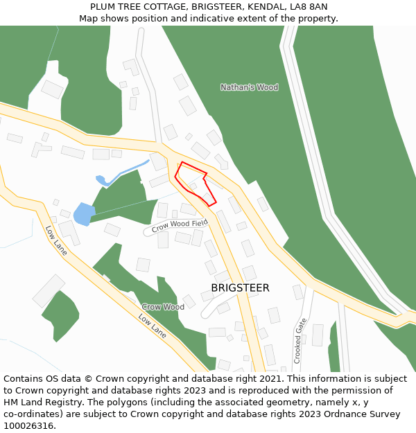PLUM TREE COTTAGE, BRIGSTEER, KENDAL, LA8 8AN: Location map and indicative extent of plot