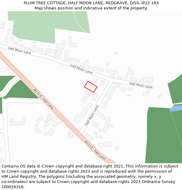 PLUM TREE COTTAGE, HALF MOON LANE, REDGRAVE, DISS, IP22 1RX: Location map and indicative extent of plot