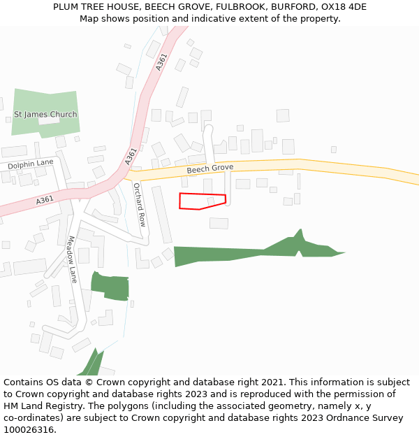 PLUM TREE HOUSE, BEECH GROVE, FULBROOK, BURFORD, OX18 4DE: Location map and indicative extent of plot