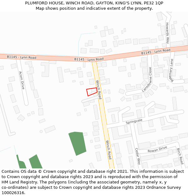 PLUMFORD HOUSE, WINCH ROAD, GAYTON, KING'S LYNN, PE32 1QP: Location map and indicative extent of plot