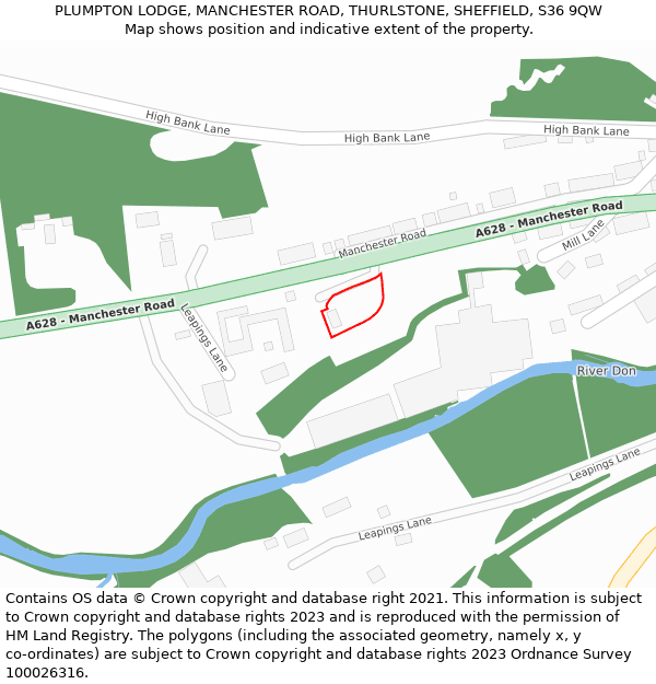 PLUMPTON LODGE, MANCHESTER ROAD, THURLSTONE, SHEFFIELD, S36 9QW: Location map and indicative extent of plot