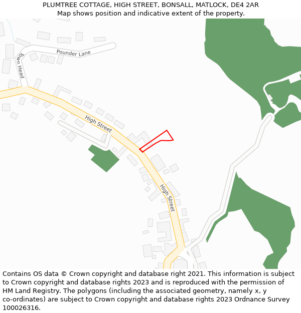 PLUMTREE COTTAGE, HIGH STREET, BONSALL, MATLOCK, DE4 2AR: Location map and indicative extent of plot