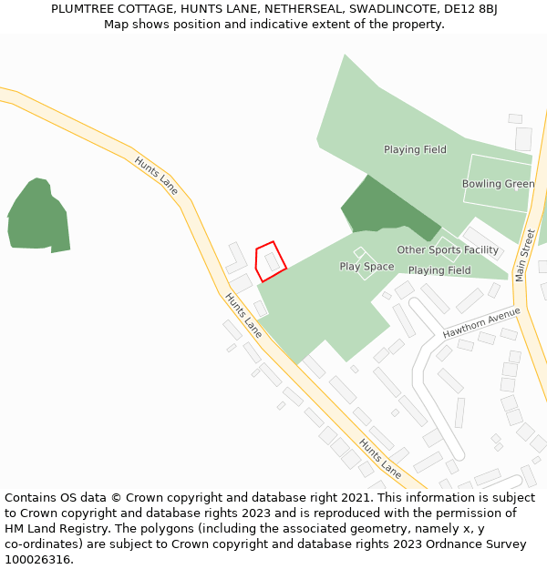 PLUMTREE COTTAGE, HUNTS LANE, NETHERSEAL, SWADLINCOTE, DE12 8BJ: Location map and indicative extent of plot