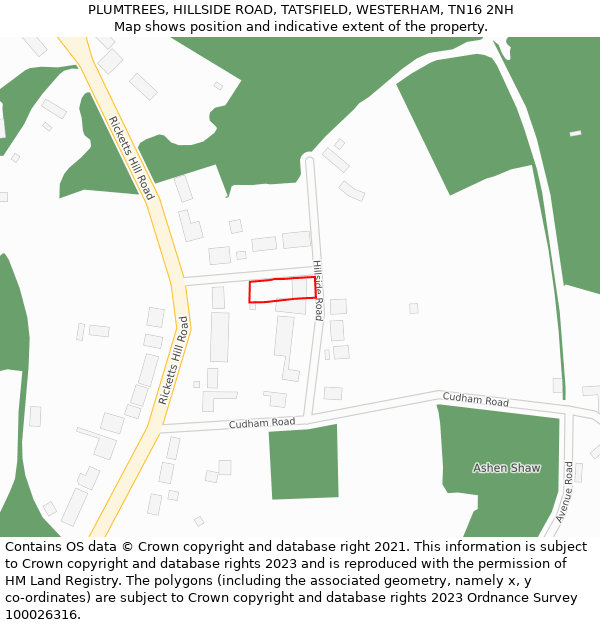 PLUMTREES, HILLSIDE ROAD, TATSFIELD, WESTERHAM, TN16 2NH: Location map and indicative extent of plot