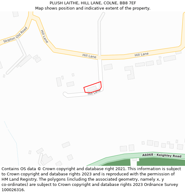 PLUSH LAITHE, HILL LANE, COLNE, BB8 7EF: Location map and indicative extent of plot