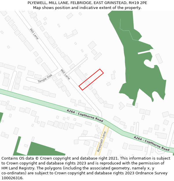 PLYEWELL, MILL LANE, FELBRIDGE, EAST GRINSTEAD, RH19 2PE: Location map and indicative extent of plot