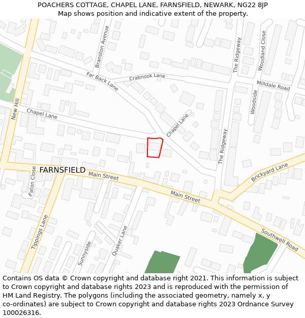 POACHERS COTTAGE, CHAPEL LANE, FARNSFIELD, NEWARK, NG22 8JP: Location map and indicative extent of plot