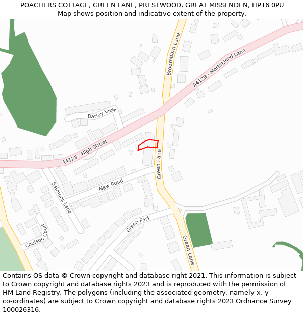 POACHERS COTTAGE, GREEN LANE, PRESTWOOD, GREAT MISSENDEN, HP16 0PU: Location map and indicative extent of plot