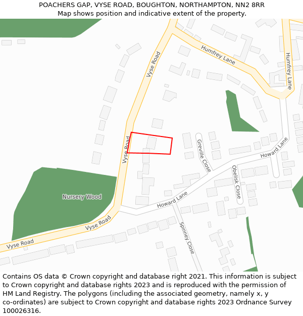 POACHERS GAP, VYSE ROAD, BOUGHTON, NORTHAMPTON, NN2 8RR: Location map and indicative extent of plot