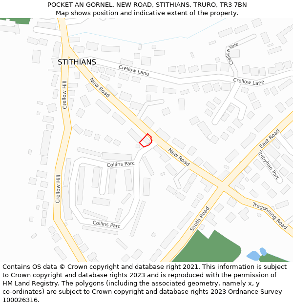 POCKET AN GORNEL, NEW ROAD, STITHIANS, TRURO, TR3 7BN: Location map and indicative extent of plot