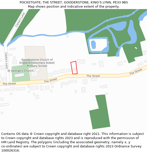 POCKETGATE, THE STREET, GOODERSTONE, KING'S LYNN, PE33 9BS: Location map and indicative extent of plot