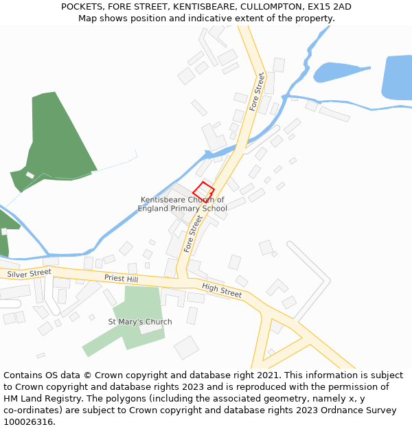 POCKETS, FORE STREET, KENTISBEARE, CULLOMPTON, EX15 2AD: Location map and indicative extent of plot