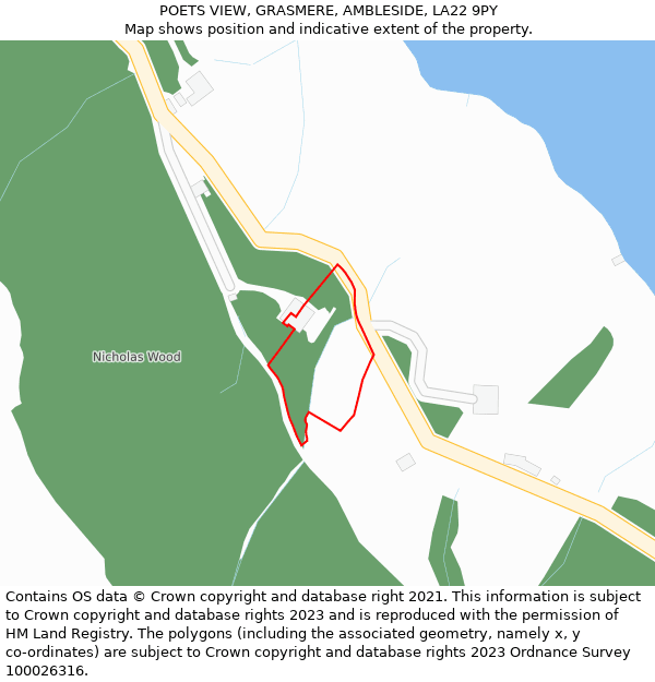 POETS VIEW, GRASMERE, AMBLESIDE, LA22 9PY: Location map and indicative extent of plot