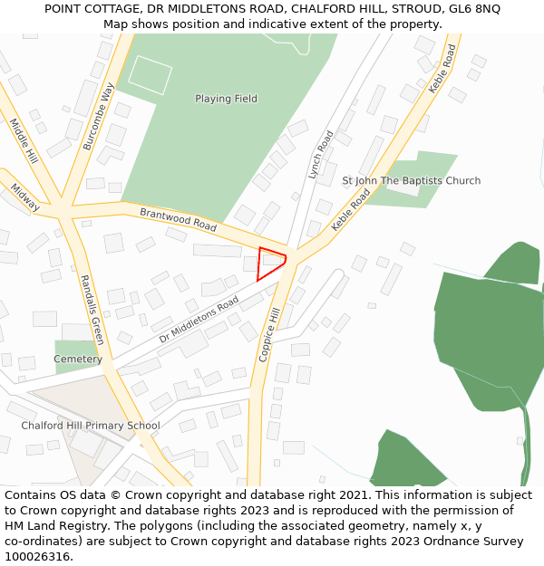 POINT COTTAGE, DR MIDDLETONS ROAD, CHALFORD HILL, STROUD, GL6 8NQ: Location map and indicative extent of plot